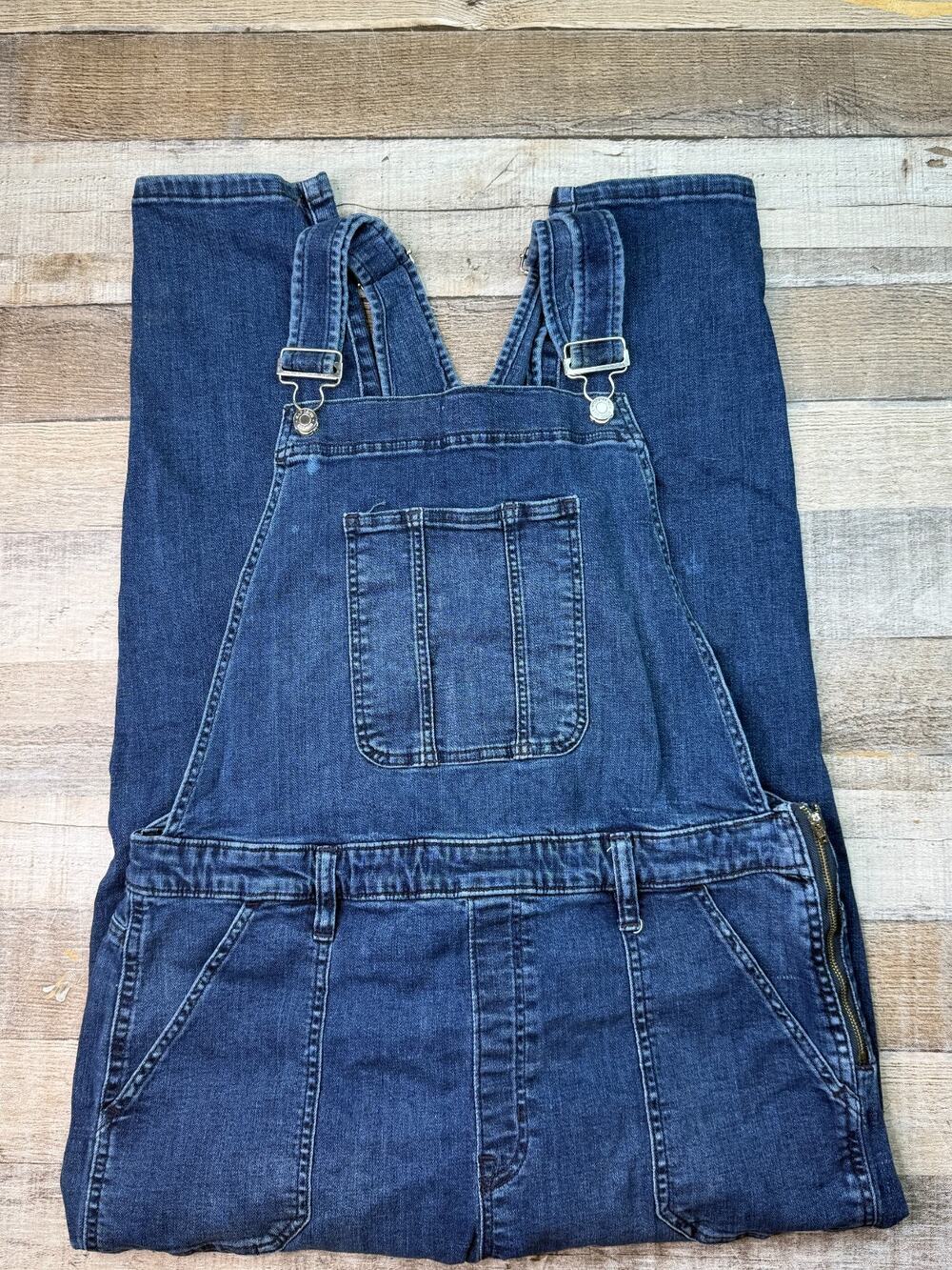 Gap Overalls Womens XL Dark Blue Bib Stretch Denim Slim Leg Cowgirl Farmer